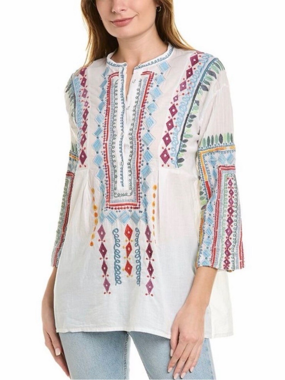 Johnny Was BIYA Embroidered BoHo Blouse Top Southwestern Mexican Shirt S Coastal